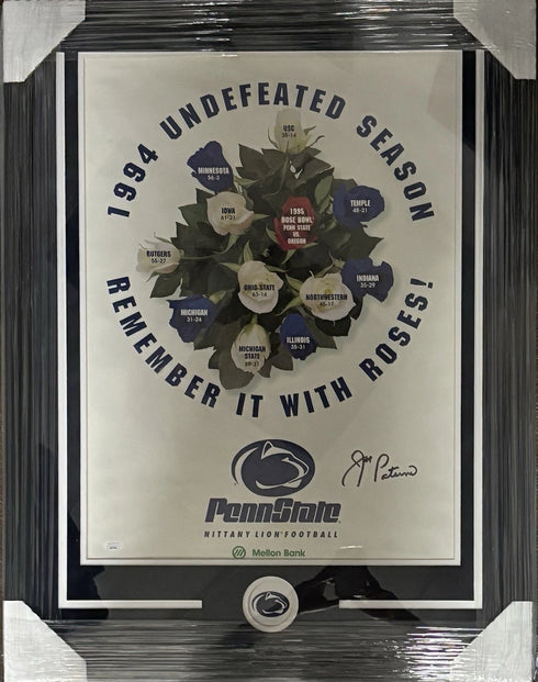Penn State Nittany Lions Joe Paterno Signed Framed 1994 Undefeated Poster JSA