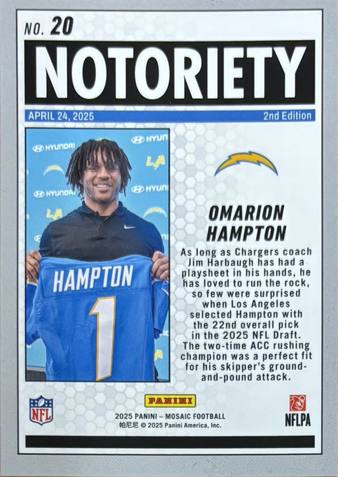2025 Mosaic Omarion Hampton Silver Notoriety Rookie #20