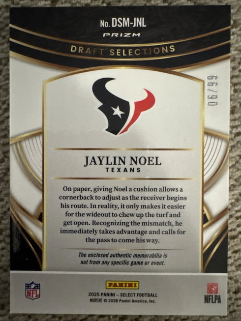 2025 Panini Select - Draft Selections Memorabilia Jaylin Noel /99 Texans