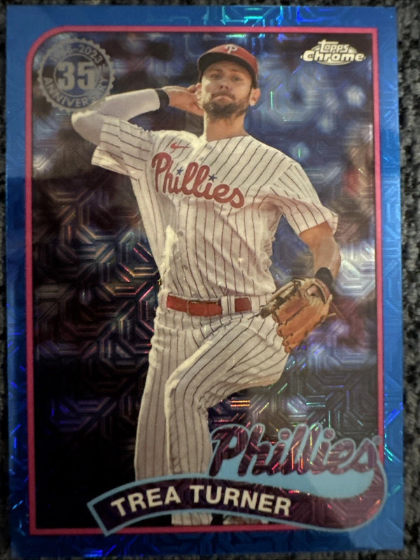2024 Topps Chrome Silver Pack Trea Turner #T89C-64 Blue Refractor #/150 Phillies