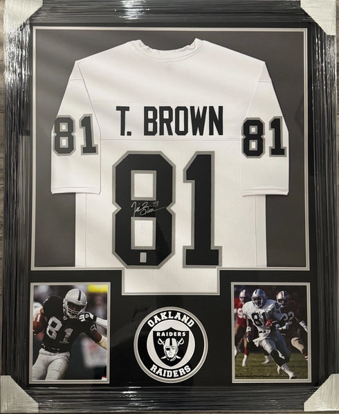 Tim Brown Autographed & Framed Oakland Raiders Jersey Player Hologram Cert