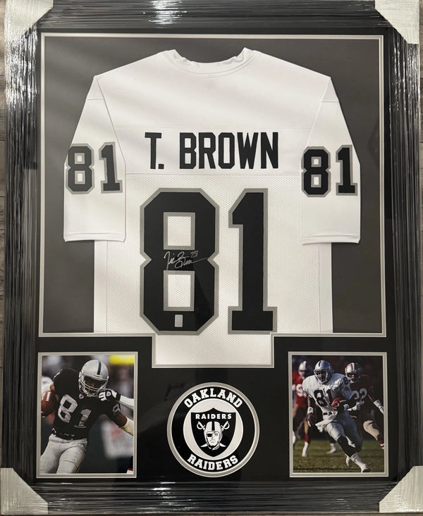 Tim Brown Autographed & Framed Oakland Raiders Jersey Player Hologram Cert