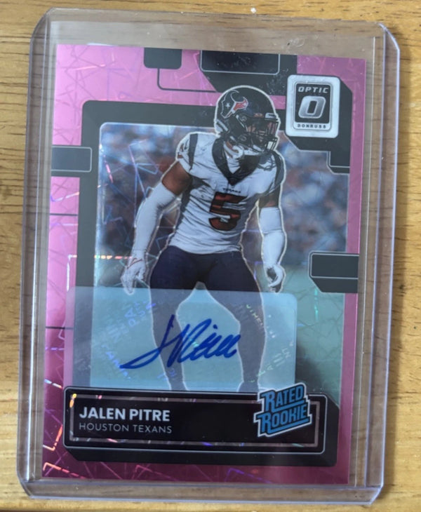 2022 Panini Donruss Optic Jalen Pitre Pink Velocity Auto /50 #260 Texans