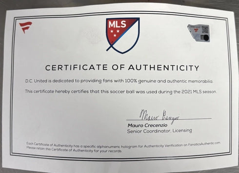 MLS D.C. United Certified Game Used Soccer Ball 2021 Season Fanatics COA