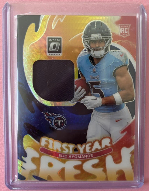 2025 Donruss Optic Elic Ayomanor First Year Fresh Blue Hyper Rookie Patch