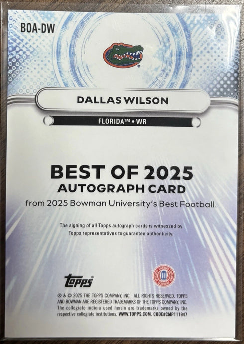 2025 Bowman's Best University - Best of 2025 Autographs Dallas Wilson Florida