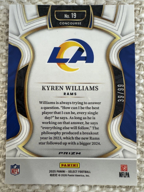 2025 Panini Select - Concourse Kyren Williams #19 Red Prizm /99