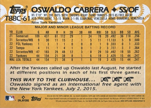 2023 Topps Chrome Oswaldo Cabrera New York Yankees Rookie Mojo #T88C-61