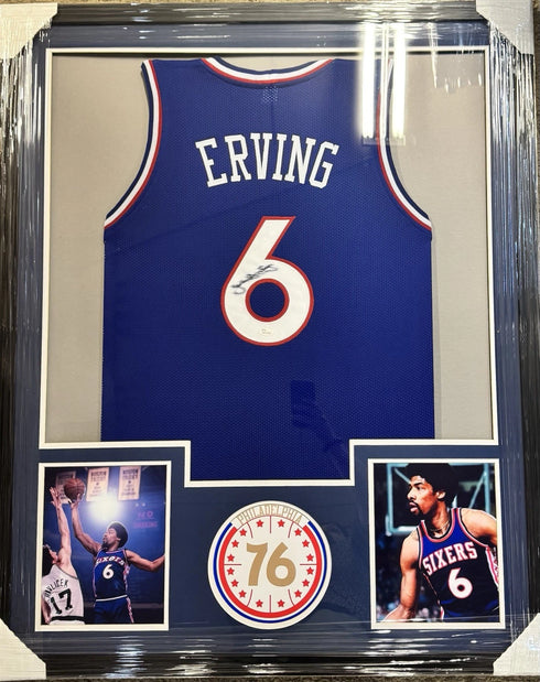 76ers Julius Erving Signed Framed Jersey With JSA COA *SEE DESCRIPTION*