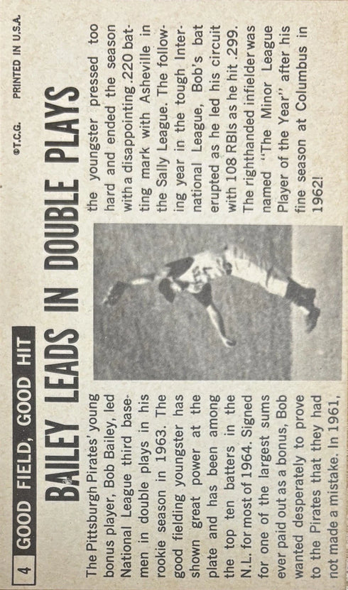 1964 Topps Oversized Bob Bailey Pittsburgh Pirates #4