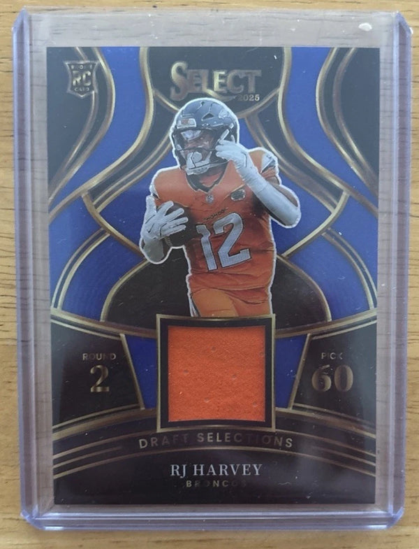 2025 Panini Select Draft Selections Blue Prizm Patch RJ Harvey RC Broncos