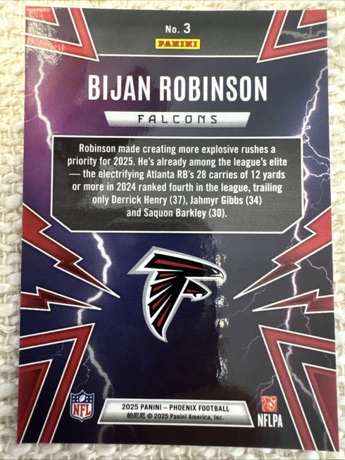 2025 Panini Phoenix Thunderbirds Bijan Robinson #3 Atlanta Falcons Football Card