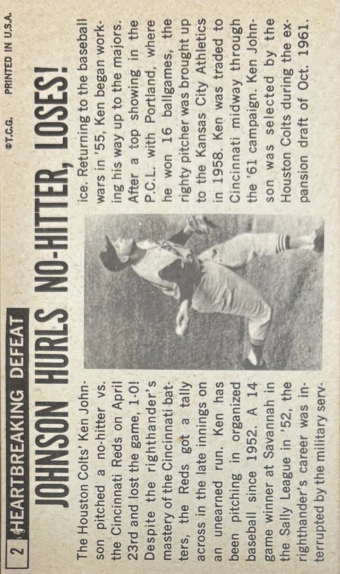 1964 Topps Oversized Ken Johnson Houston Colts #2