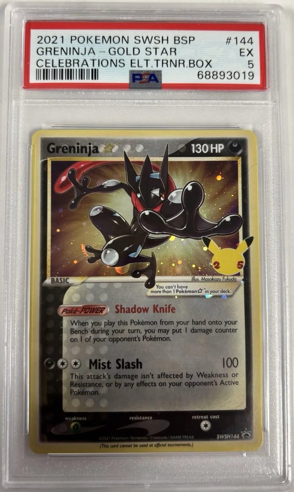 2021 POKEMON SWSH BLACK STAR PROMO 144 GRENINJA-GOLD STAR CELEBRATIONS ETB PSA 5