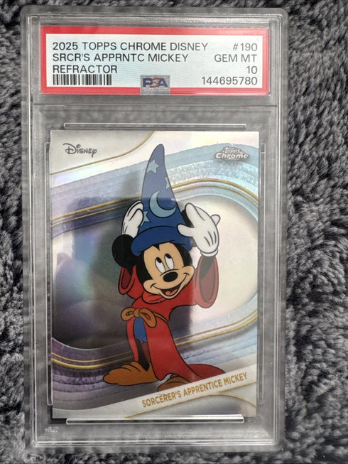 2025 TOPPS CHROME DISNEY #190 SORCERER'S APPRENTICE MICKEY Refractor PSA 10
