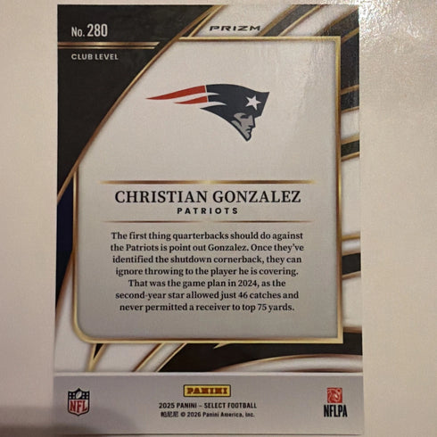 2025 Panini Select | Christian Gonzalez #280 | Club Pink Shock Prizm | Patriots