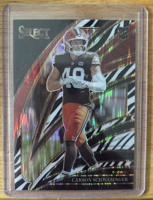 2025 Panini Select - Zebra Prizm Club Level 254 Carson Schwesinger RC Browns