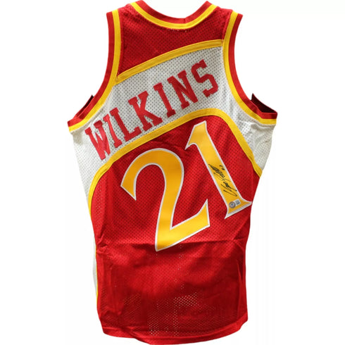Dominique Wilkins Signed Atlanta Hawks Sand Knit 46 Red Jersey BAS