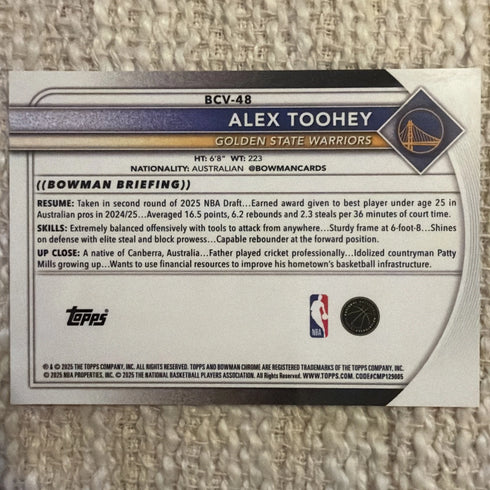 2025-26 Bowman Basketball Alex Toohey #BCV-48 Yellow Refractor /50