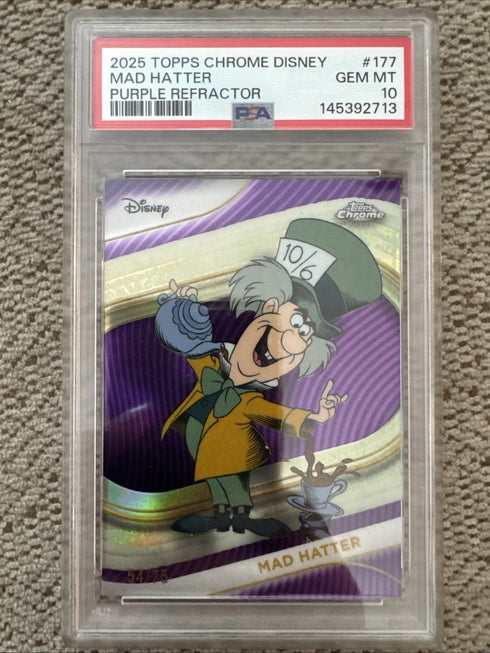 2025 Topps Chrome Disney Mad Hatter PSA 10 Purple Refractor #/75 GEM MINT 10