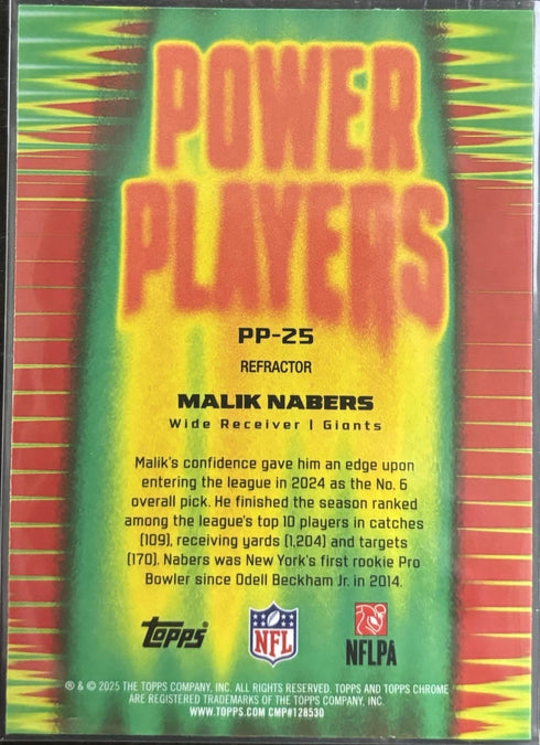 2025 Topps Chrome Malik Nabers Power Players Refractor Giants