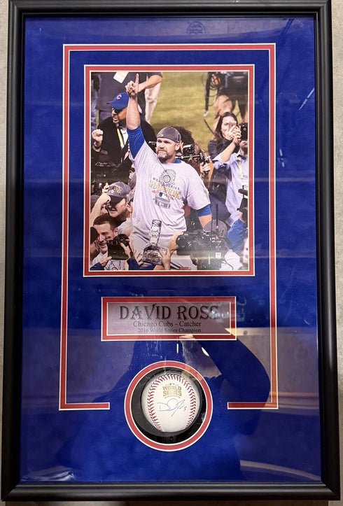 2016 World Series Chicago Cubs David Ross Framed Photo And Autographed Baseball