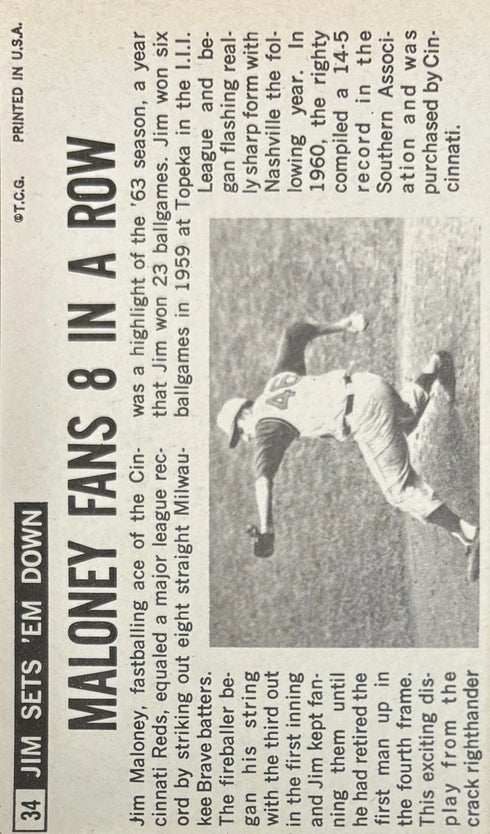 1964 Topps Oversized Jim Maloney Cincinnati Reds #34