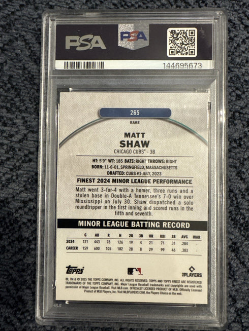 2025 Finest Matt Shaw Purple Ref #265 PSA 10