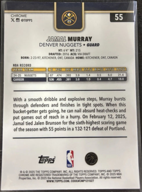 2025 Topps Chrome Jamal Murray Teal Basketball /199 Nuggets