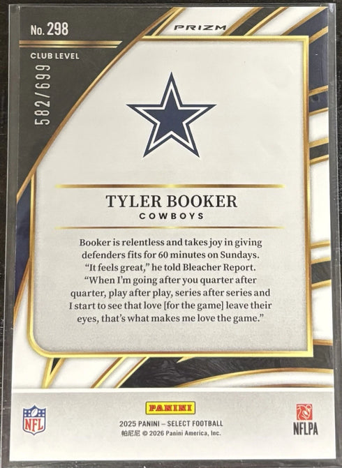 2025 Panini Select - Club Level Tyler Booker Neon Green Shock Prizm /699 Cowboys
