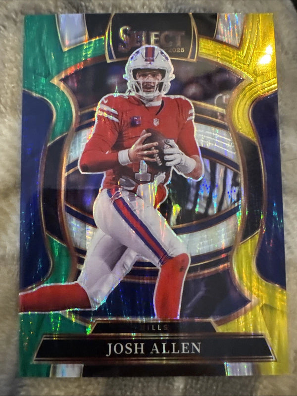 Josh Allen 2025 Panini Select Green and Yellow Prizm Shock 86 Buffalo Bills