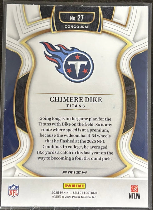 2025 Panini Select - Concourse Chimere Dike Red & Blue Shock Prizm (RC) Titans