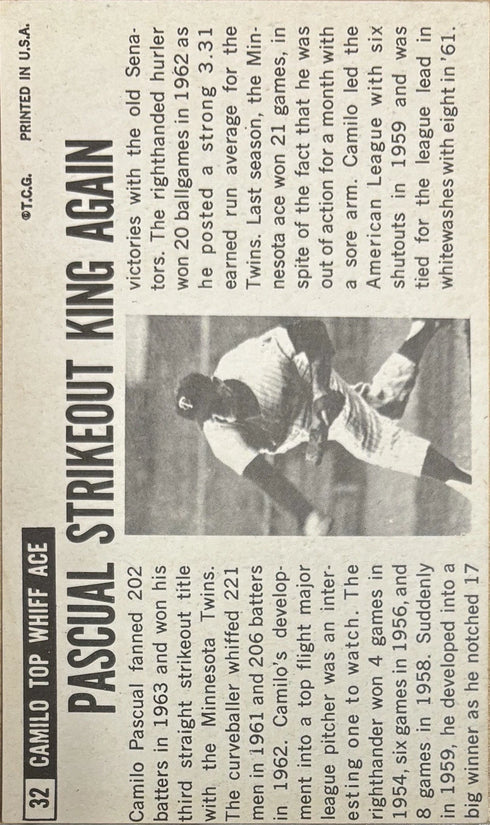 1964 Topps Oversized Camilo Pascual Minnesota Twins #32