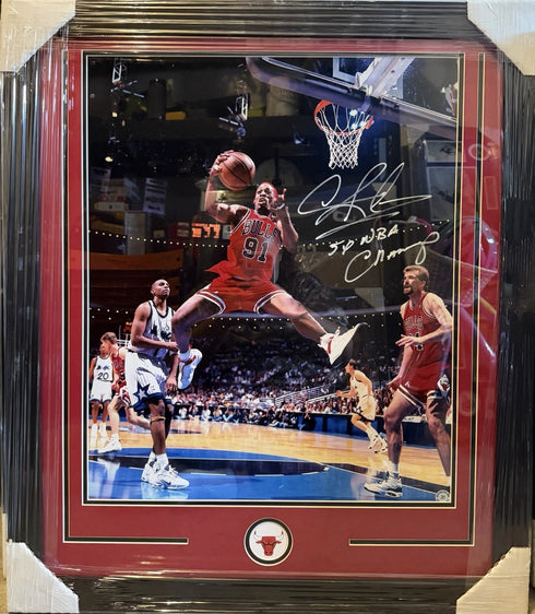 Chicago Bulls Dennis Rodman Signed/Inscribed Framed 20x24 Photo With COA