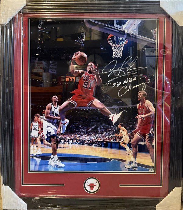 Chicago Bulls Dennis Rodman Signed/Inscribed Framed 20x24 Photo With COA