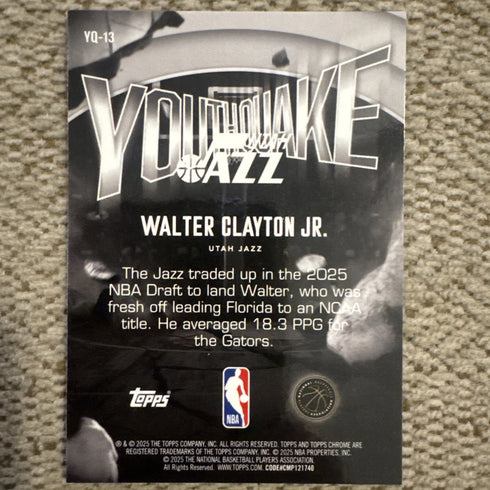 WALTER CLAYTON JR RC 2025 Topps Chrome Basketball YouthQuake Jazz Rookie YQ-13