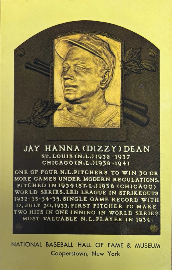 Dizzy Dean MLB Hall Of Fame Gold Postcard