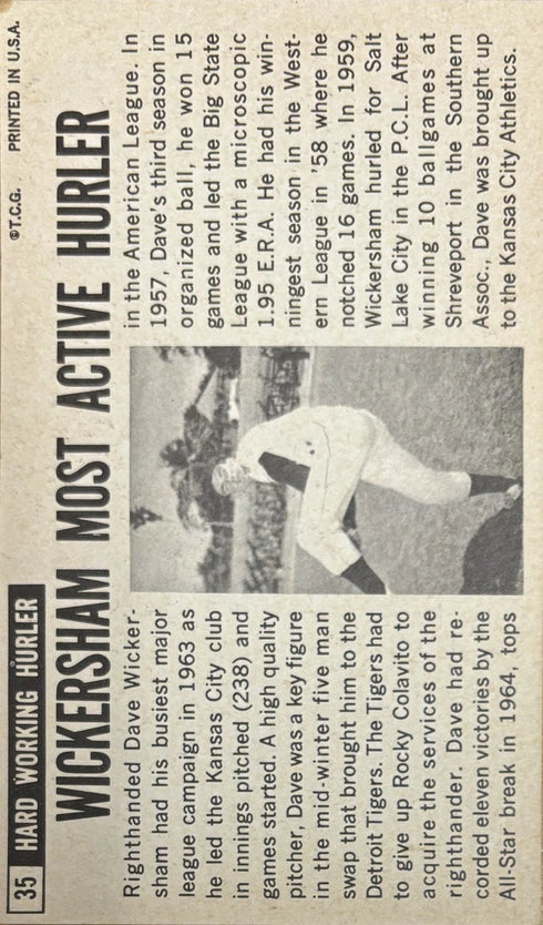 1964 Topps Oversized Dave Wickersham Detroit Tigers #35