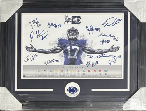 Penn State Nittany Lions Signed Framed Blue White 11x17 JSA LOA