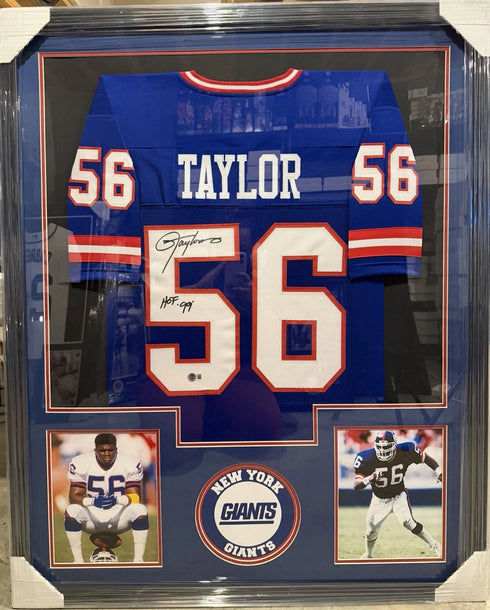 New York Giants Lawrence Taylor Signed/Inscribed Framed Jersey With Beckett COA