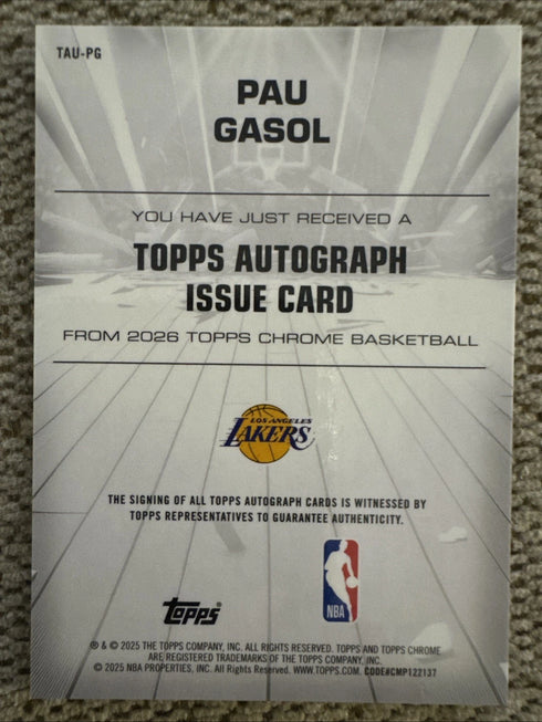 Topps 2025-26 Chrome Pau Gasol Lakers Autograph Purple Refractor TAU-PG /75