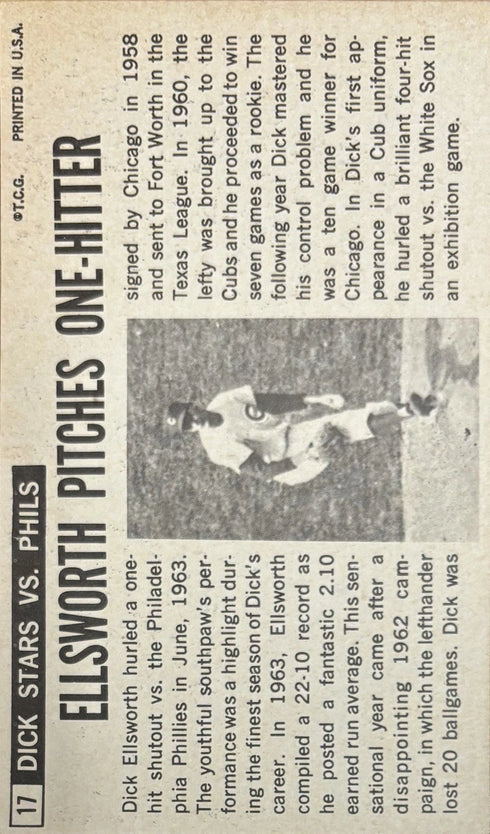 1964 Topps Oversized Dick Ellsworth Chicago Cubs #17