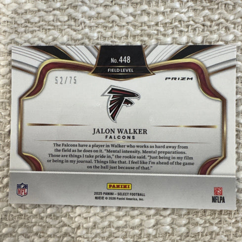 2025 Select Jalon Walker Rookie (RC) Field Level Blue Prizm /75 Falcons #448