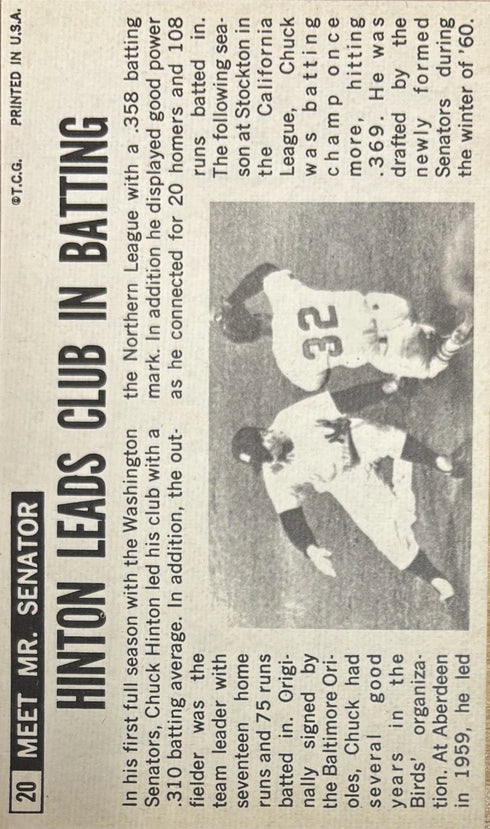 1964 Topps Oversized Chuck Hinton Washington Senators #20