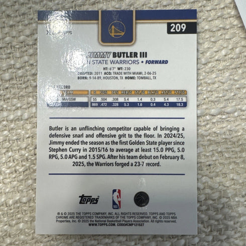 2025-26 Topps Chrome Jimmy Butler III Blue Wave Refractor #/150 Warriors