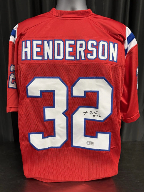 Patriots Treveyon Henderson Signed Custom Red Jersey SWAU