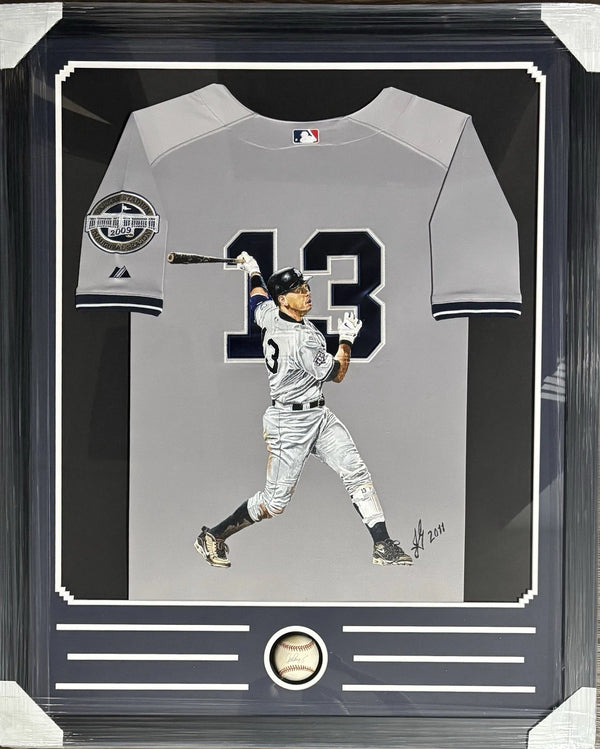 New York Yankees Alex Rodriguez Shadowbox Painted Jersey Signed Baseball JSA