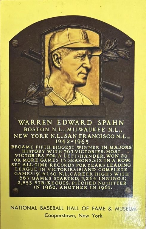 Warren Spahn MLB Hall Of Fame Gold Postcard