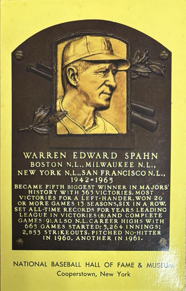 Warren Spahn MLB Hall Of Fame Gold Postcard