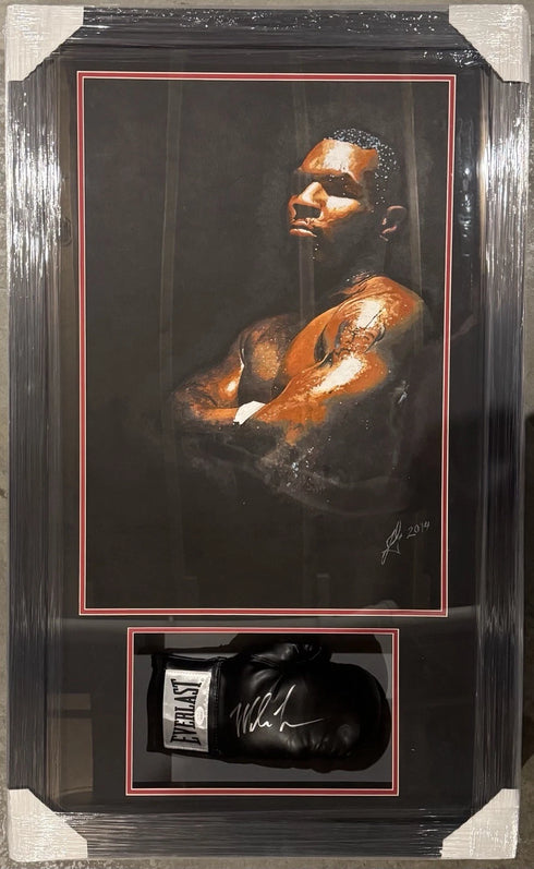 Mike Tyson Signed Hand Painted Photo Framed Signed Boxing Glove Display JSA COA